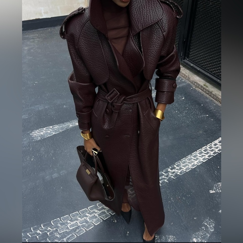 Women's Burgundy Leather Trench Coat